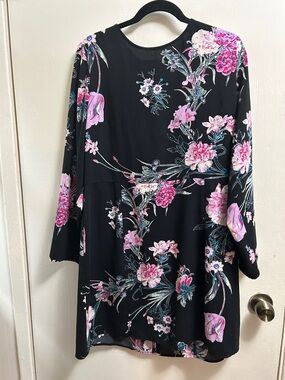 Leith Floral Black and Pink Long Sleeve Women's Dress Size 1X